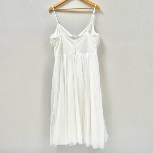 Lulus Sweet Serenade White Tulle Swiss Dot Surplice Midi Dress size xl - Picture 7 of 9